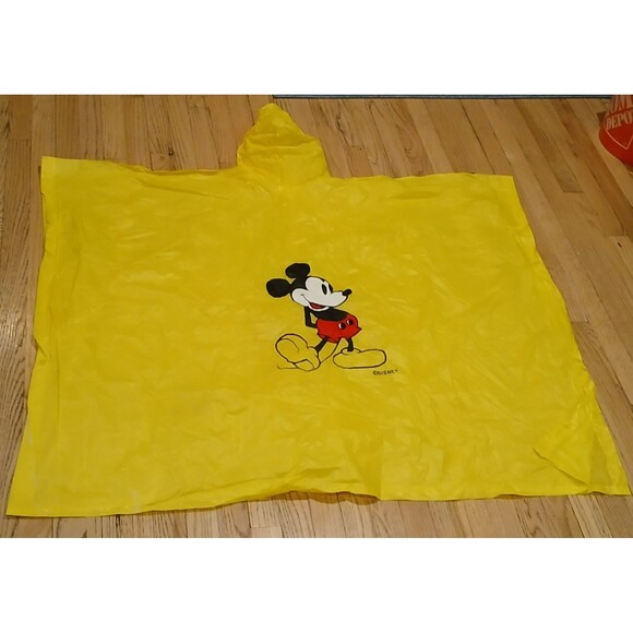 Disney Mickey Mouse Yellow Rain Coat Plastic Snap Buttons Lightweight Vintage - Picture 2 of 9